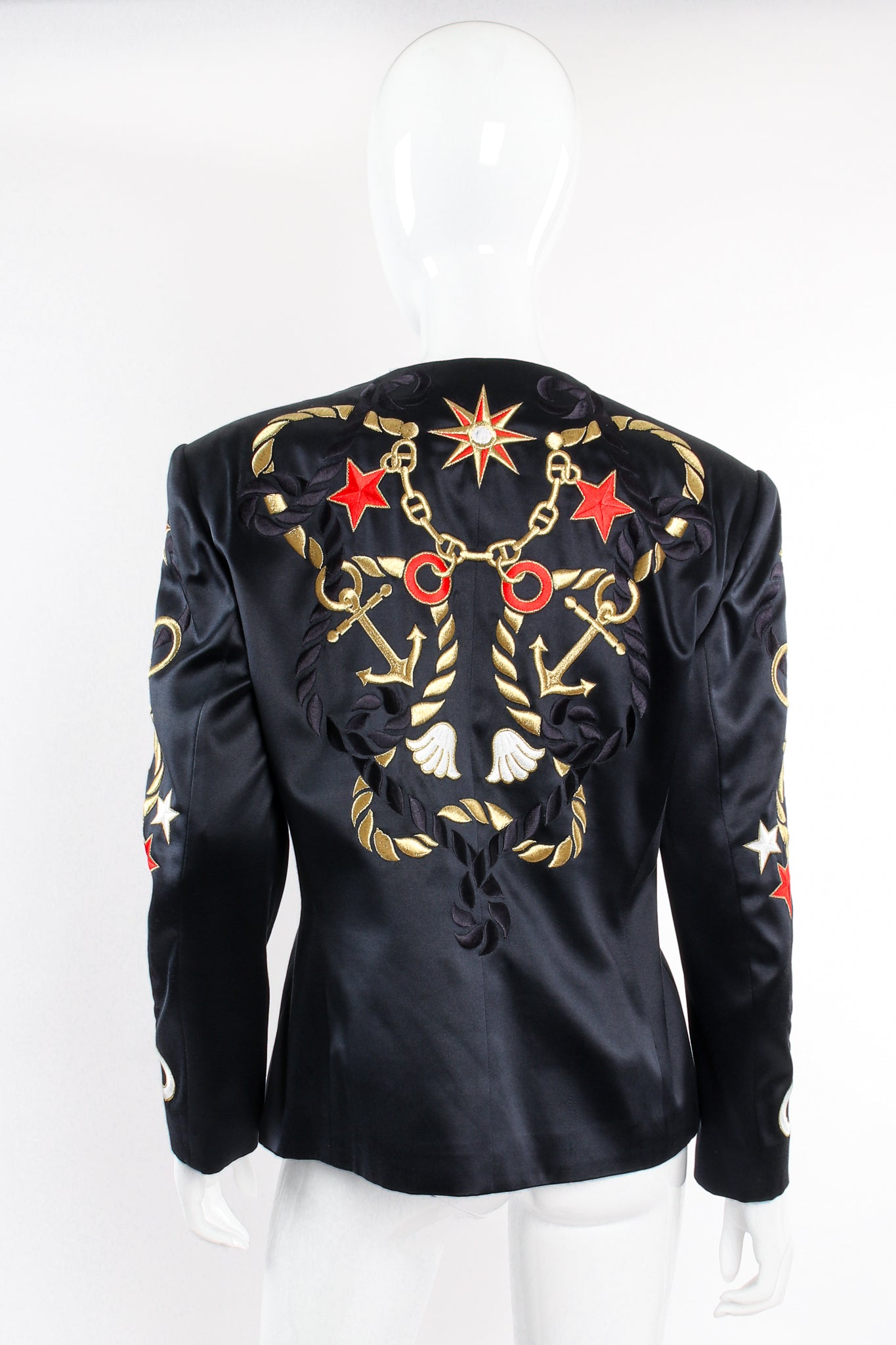 Vintage Escada Nautical Embroidered Anchor Jacket on Mannequin back at Recess Los Angeles