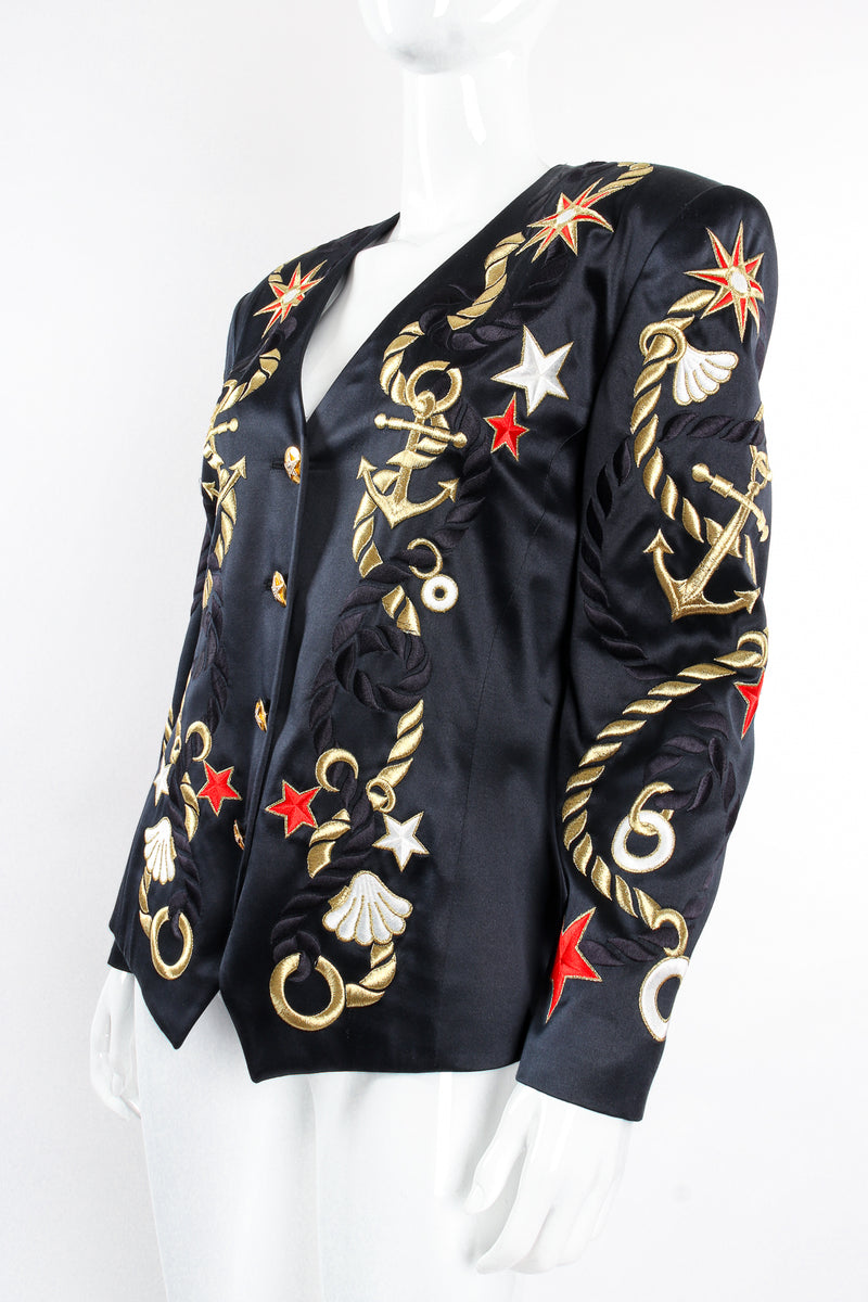 Vintage Escada Nautical Embroidered Anchor Jacket on Mannequin angle at Recess Los Angeles