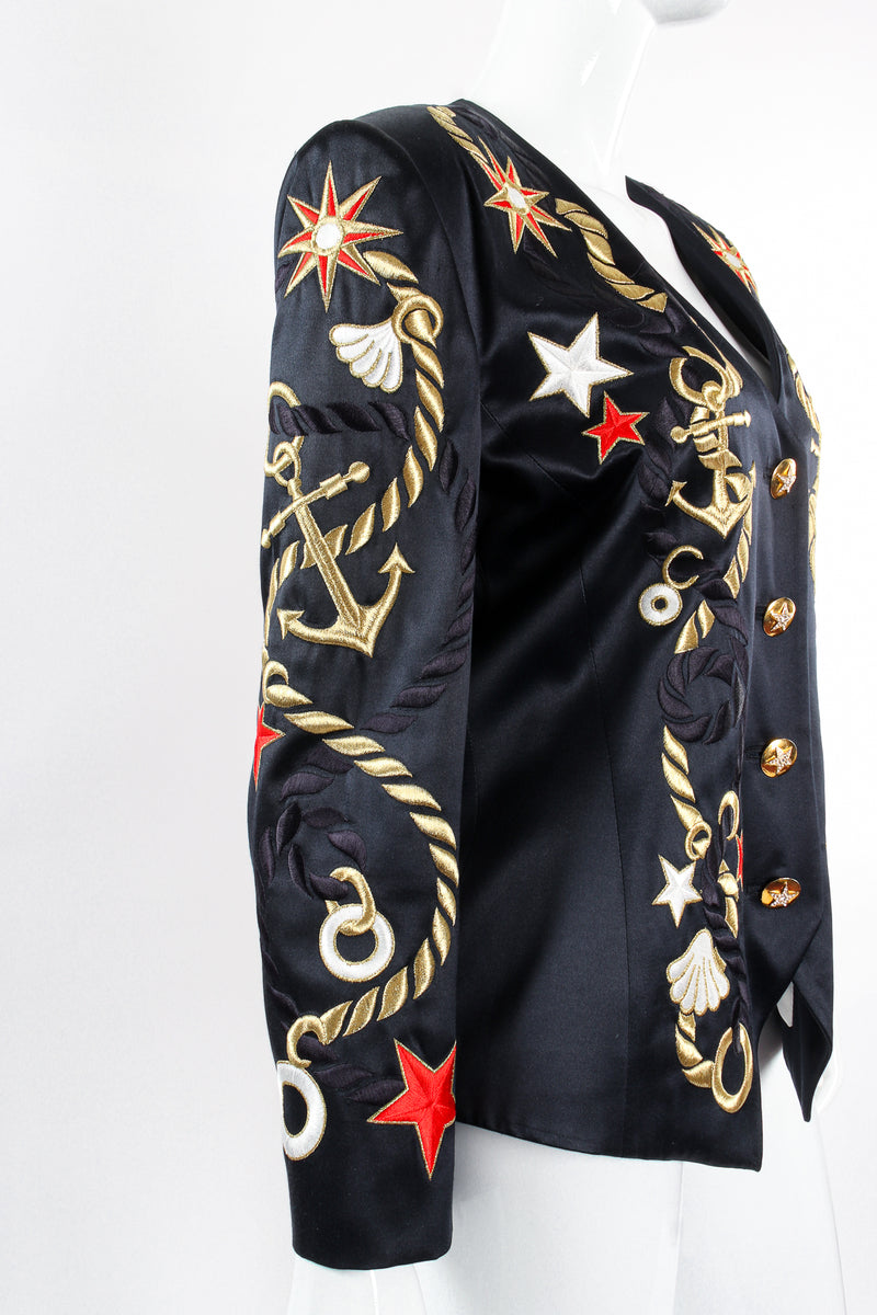 Vintage Escada Nautical Embroidered Anchor Jacket on Mannequin sleeve at Recess Los Angeles