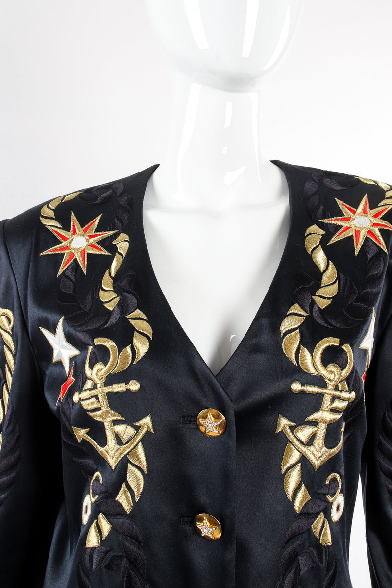 Vintage Escada Nautical Embroidered Anchor Jacket on Mannequin neck at Recess Los Angeles