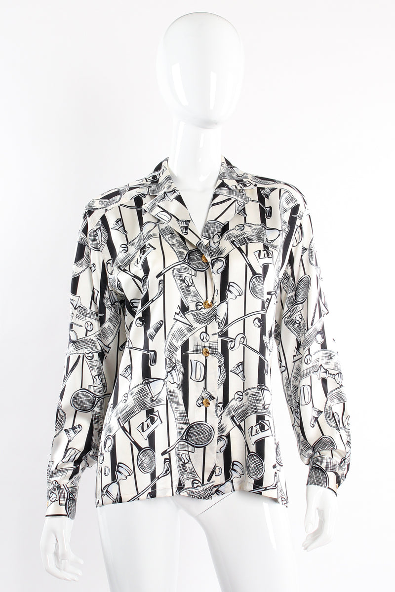 Vintage Escada Striped Trophy Sport Print Shirt on mannequin front at Recess Los Angeles