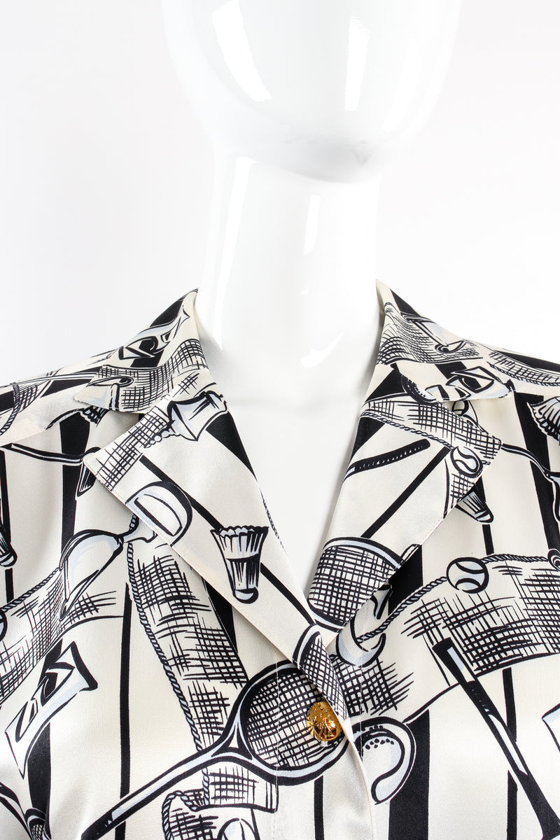 Vintage Escada Striped Trophy Sport Print Shirt on mannequin collar at Recess Los Angeles