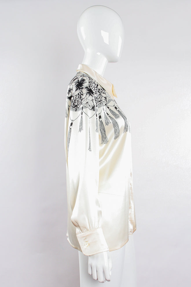 Vintage Escada Tasseled Mantilla Print Shirt on Mannequin side at Recess Los Angeles