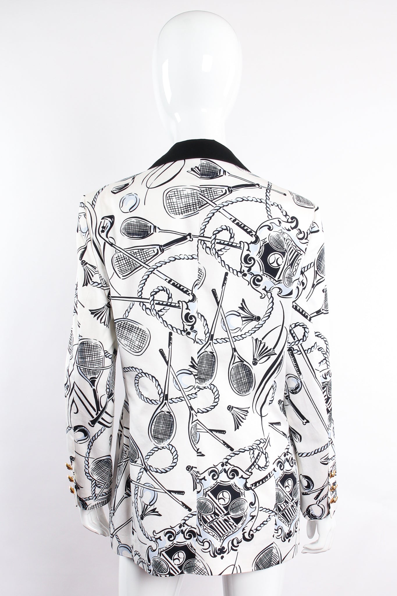 Vintage Escada Tennis Racket Club Sport Print Jacket on Mannequin back at Recess Los Angeles