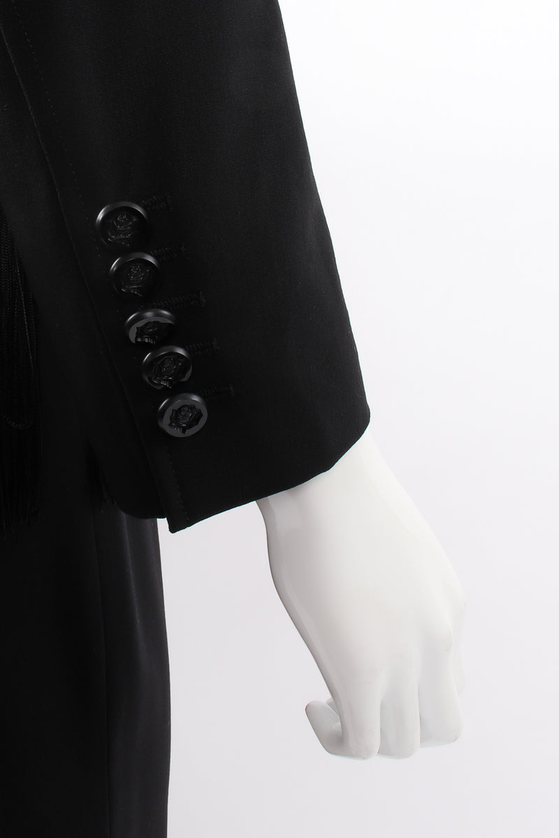 Vintage Escada Macrame Fringe Jacket & Pant Suit on Mannequin sleeve cuff at Recess Los Angeles