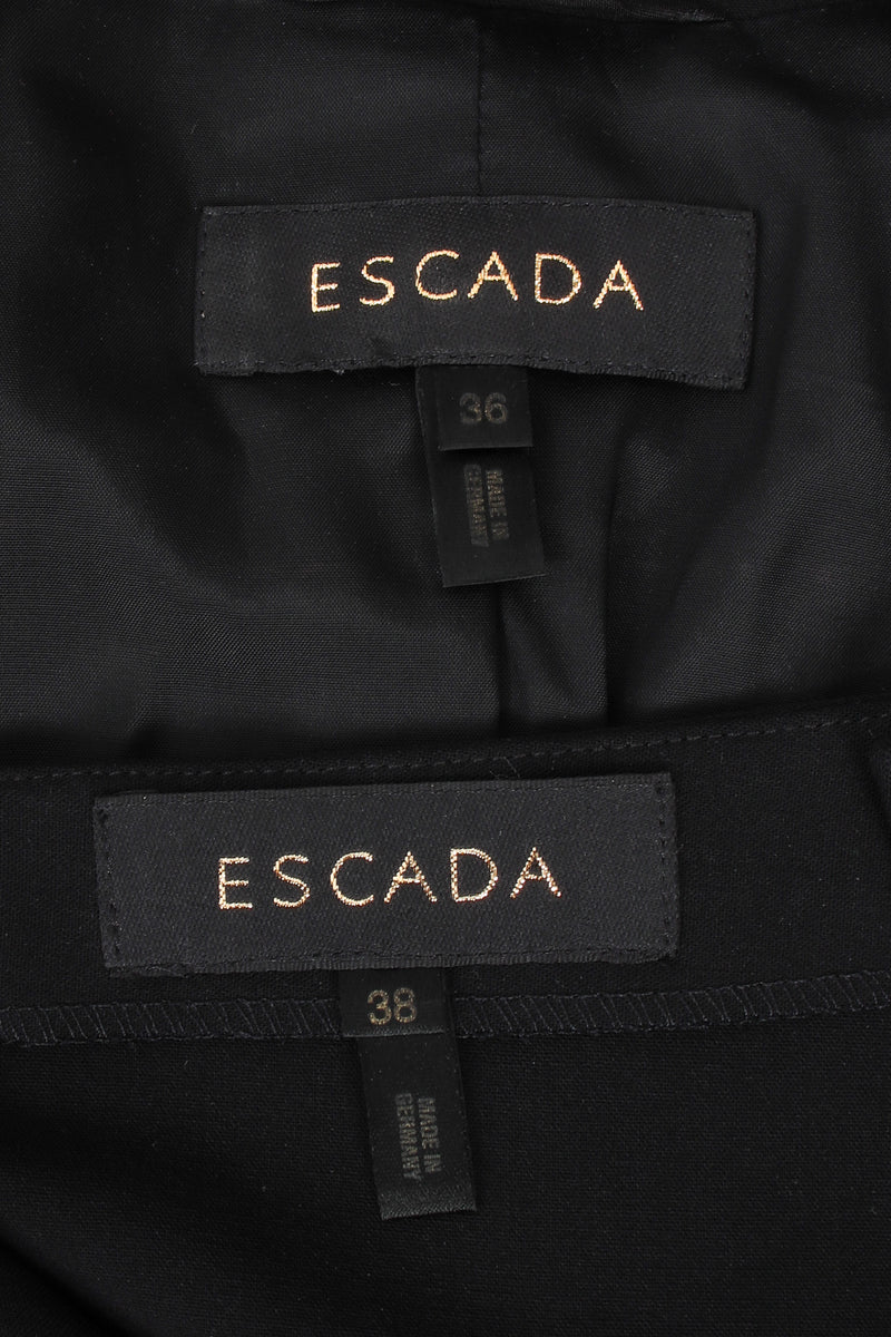 Vintage Escada Macrame Fringe Jacket & Pant Suit labels at Recess Los Angeles