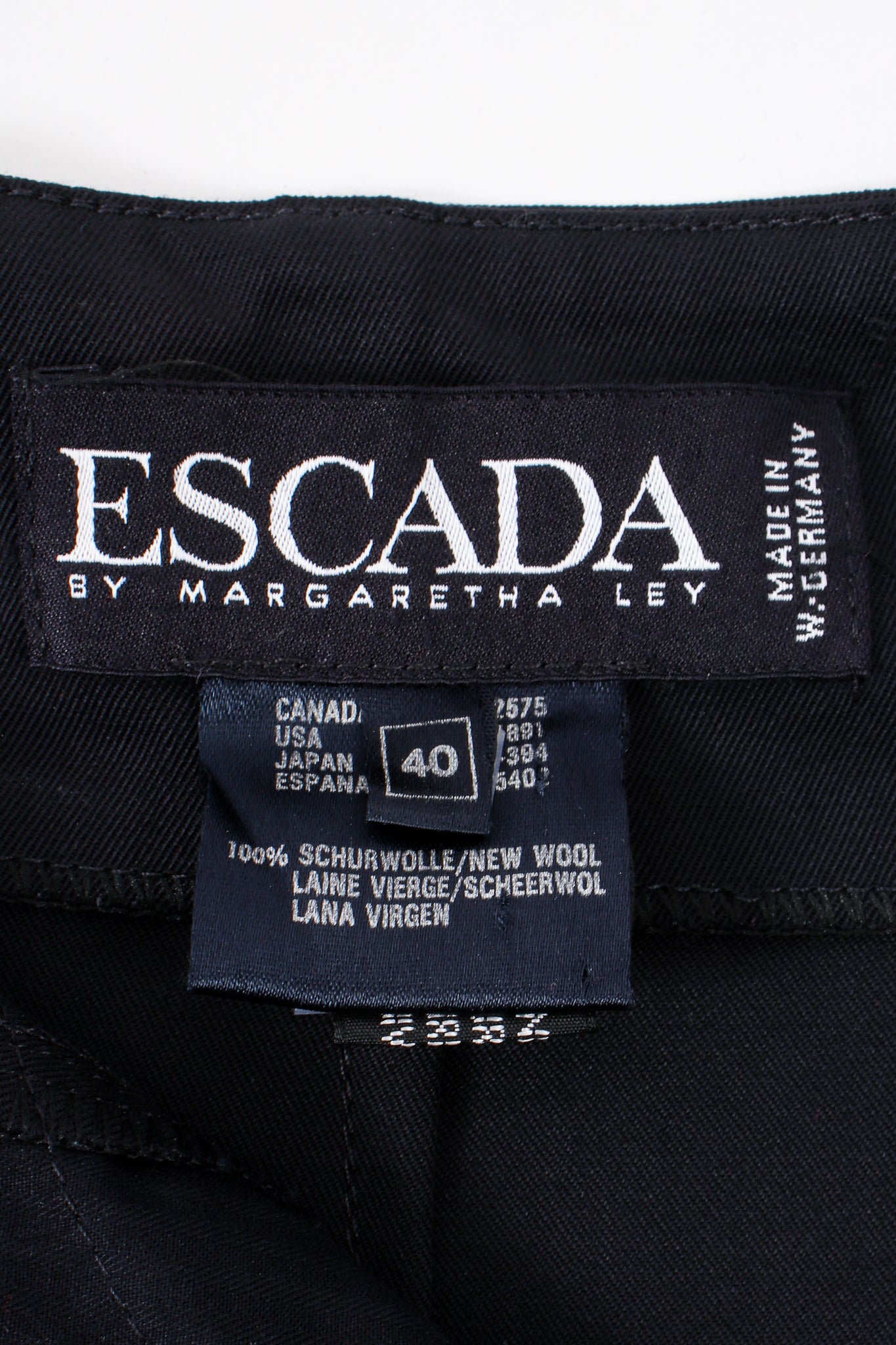 Vintage Escada Wool Sailor Pant label at Recess Los Angeles
