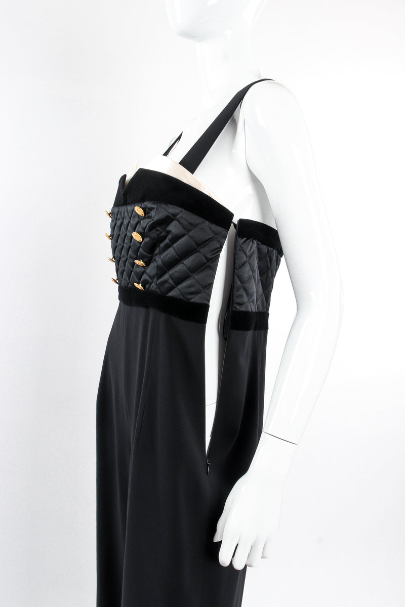 Vintage Escada Quilted Bodice Jumpsuit on Mannequin side zip at Recess Los Angeles