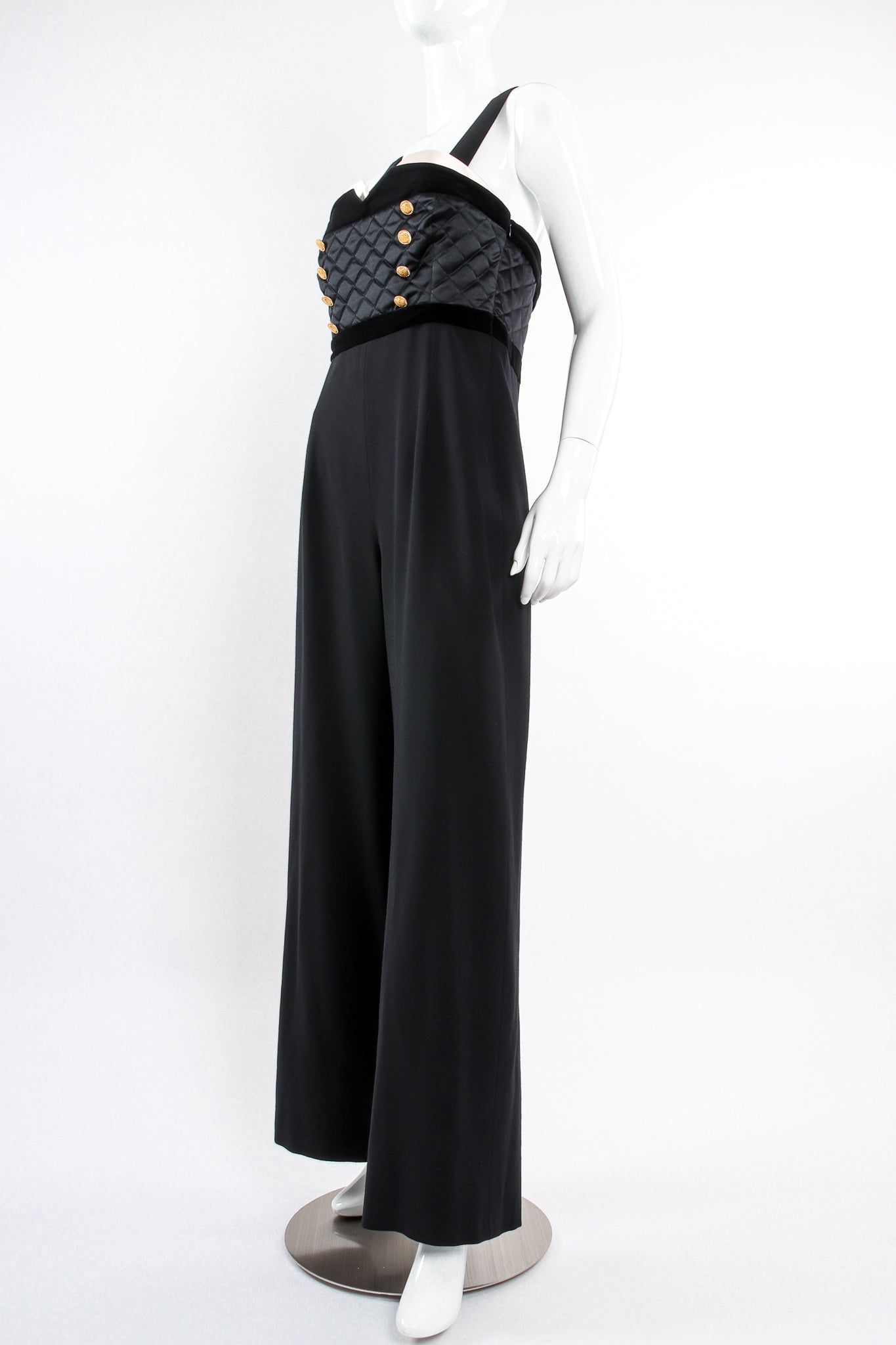 Vintage Escada Quilted Bodice Jumpsuit on Mannequin front angle at Recess LA