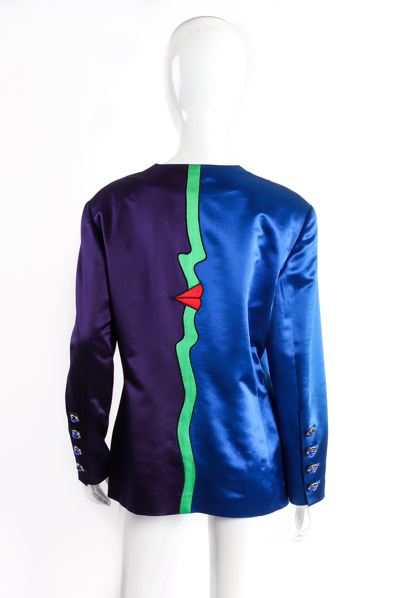 Vintage Escada Profile Color Block Satin Jacket Schiaparelli on Mannequin back at Recess LA