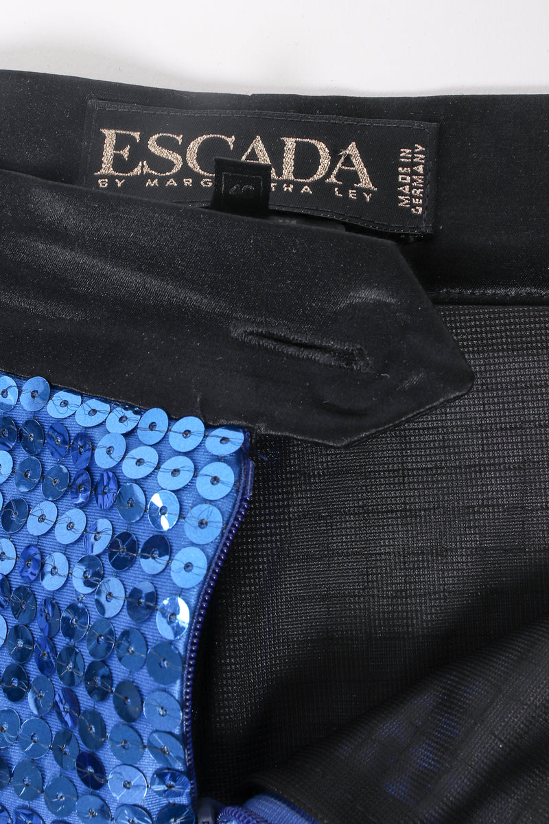 Vintage Escada Sapphire Sequin Stirrup Pant label and fly at Recess Los Angeles