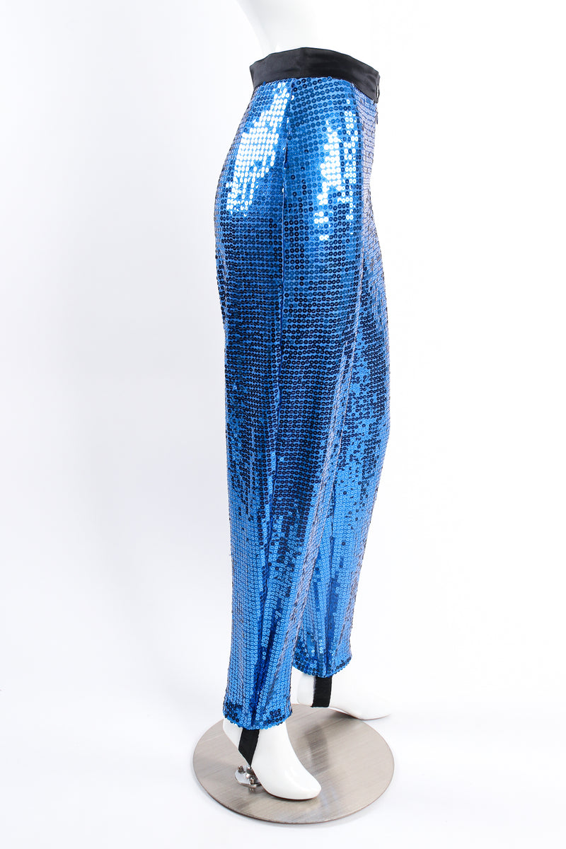 Vintage Escada Sapphire Sequin Stirrup Pant on mannequin side at Recess Los Angeles