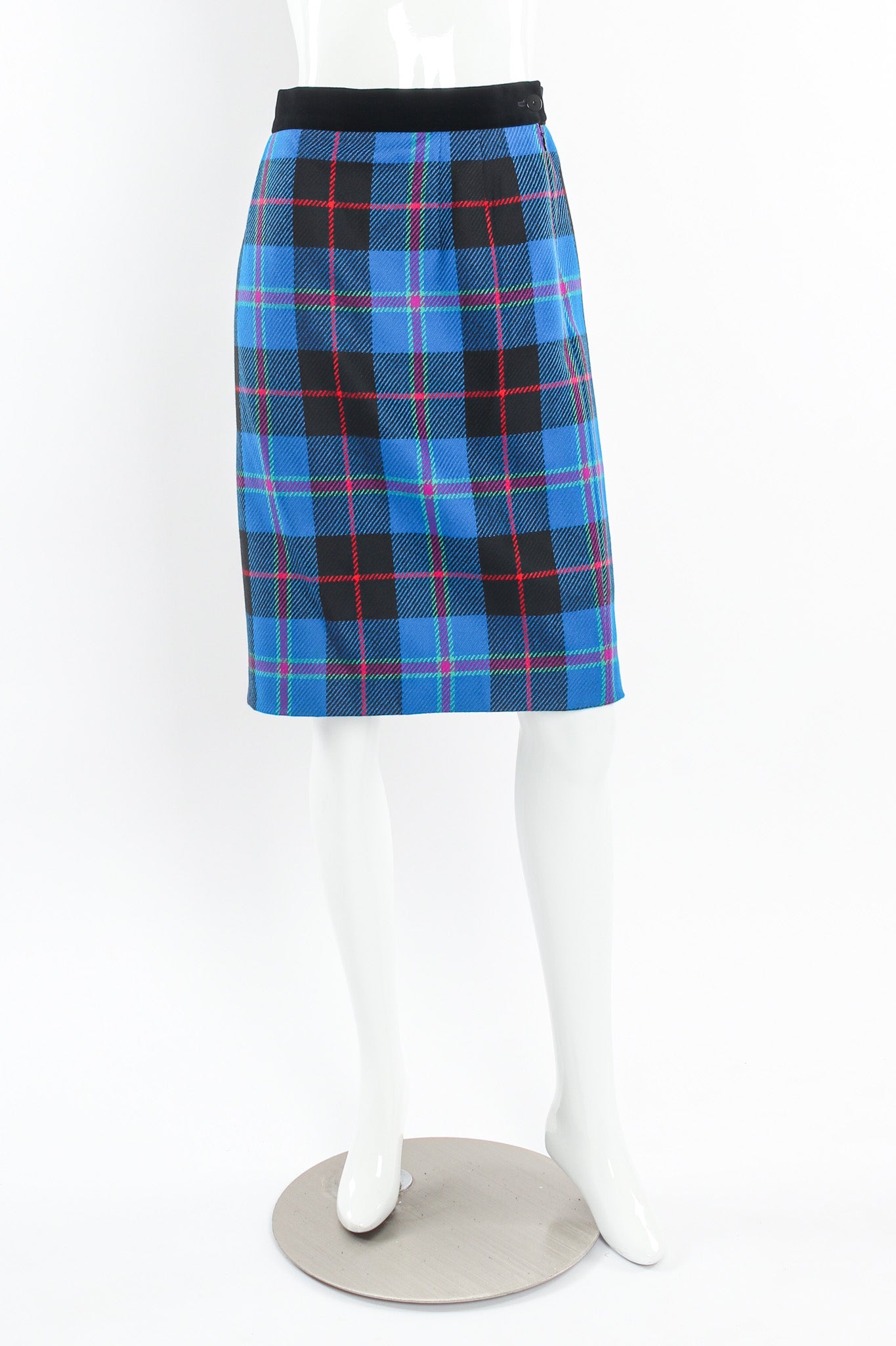 Vintage Escada Margaretha Ley 1980s Plaid Jacket & Skirt Set mannequin skirt front @ Recess LA