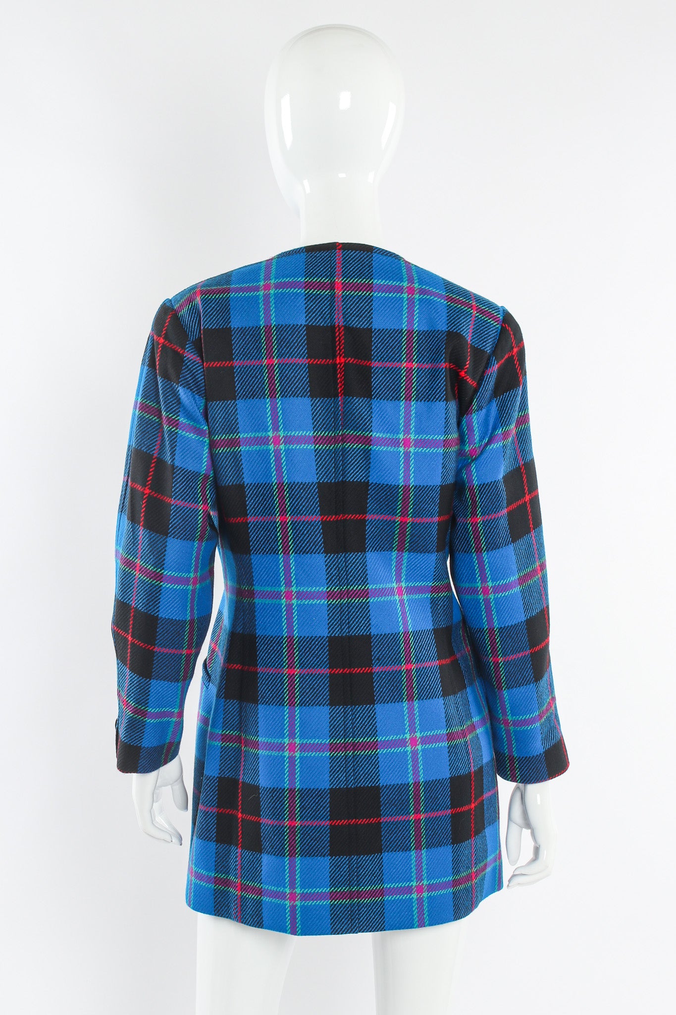Vintage Escada Margaretha Ley 1980s Plaid Jacket & Skirt Set mannequin jacket back @ Recess LA