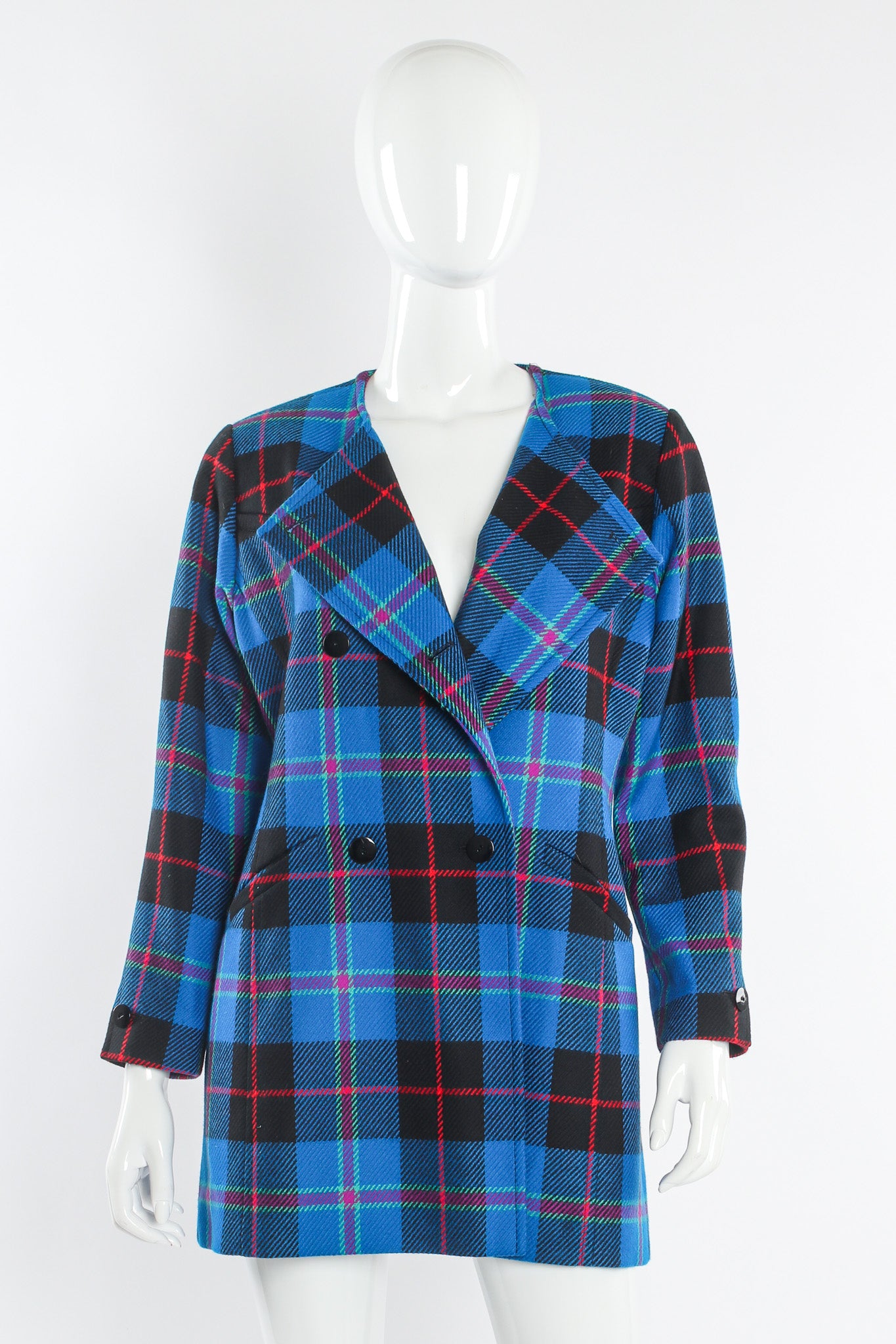 Vintage Escada Margaretha Ley 1980s Plaid Jacket & Skirt Set mannequin jacket V collar @ Recess LA