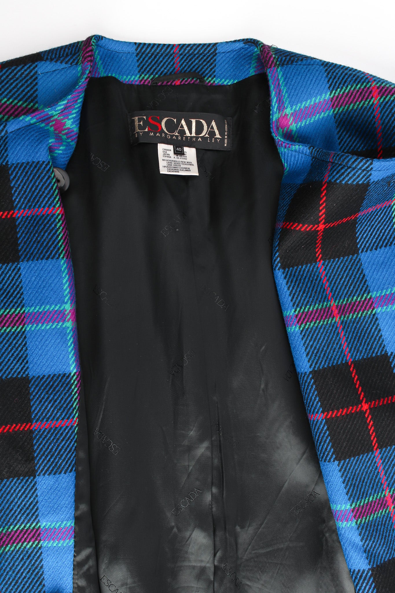 Vintage Escada Margaretha Ley 1980s Plaid Jacket & Skirt Set mannequin jacket top/liner @ Recess LA