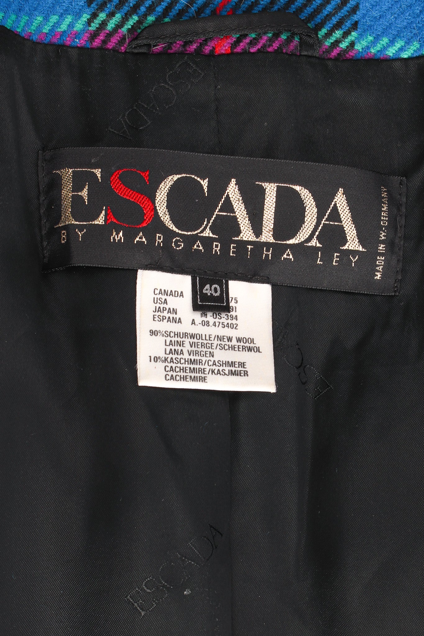 Vintage Escada Margaretha Ley 1980s Plaid Jacket & Skirt Set jacket tag @ Recess LA