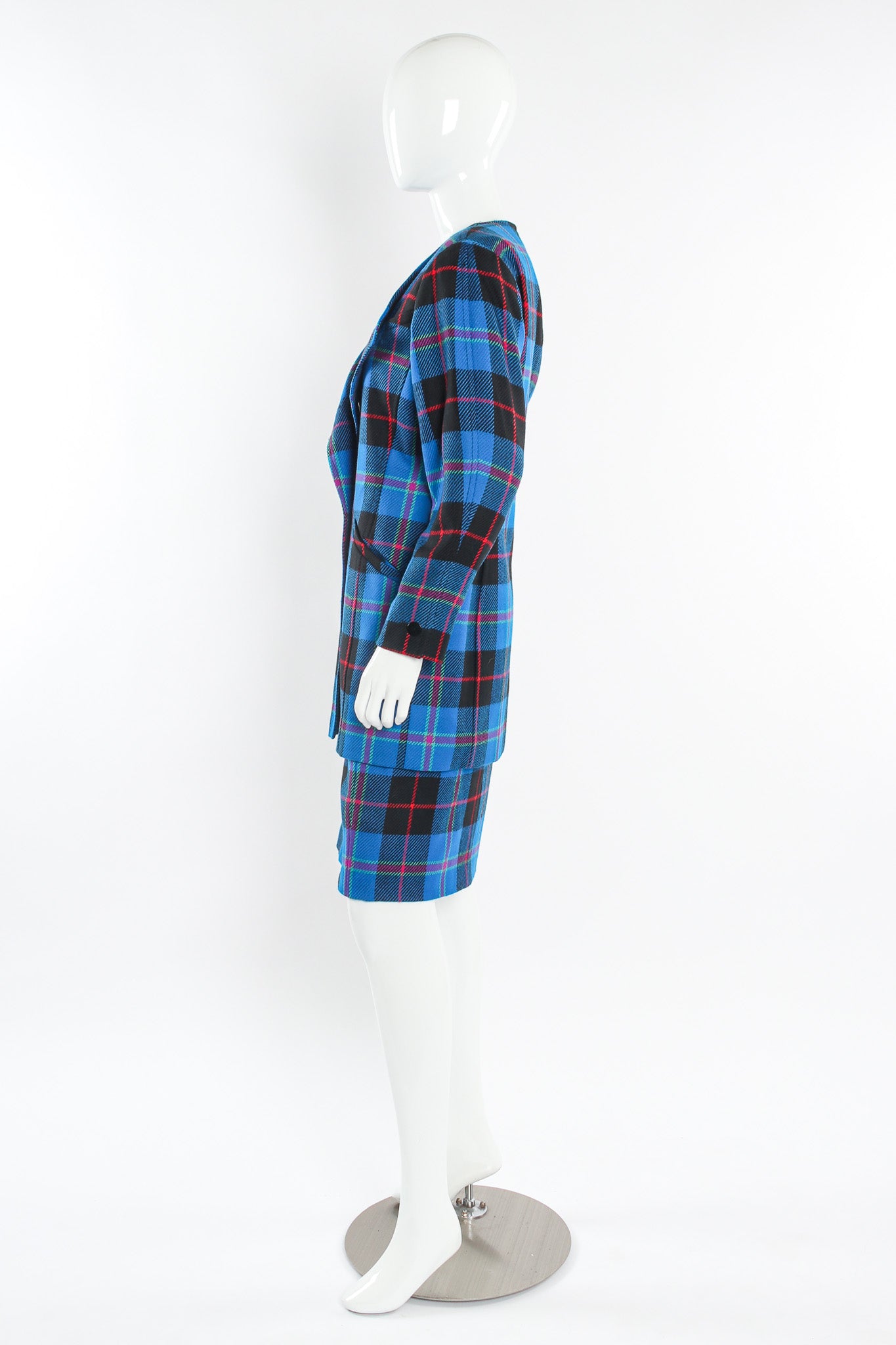 Vintage Escada Margaretha Ley 1980s Plaid Jacket & Skirt Set mannequin side @ Recess LA