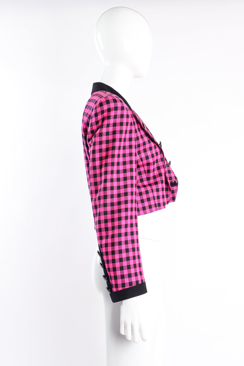 Vintage Escada Boxy Cropped Hot Check Jacket on mannequin side at Recess Los Angeles