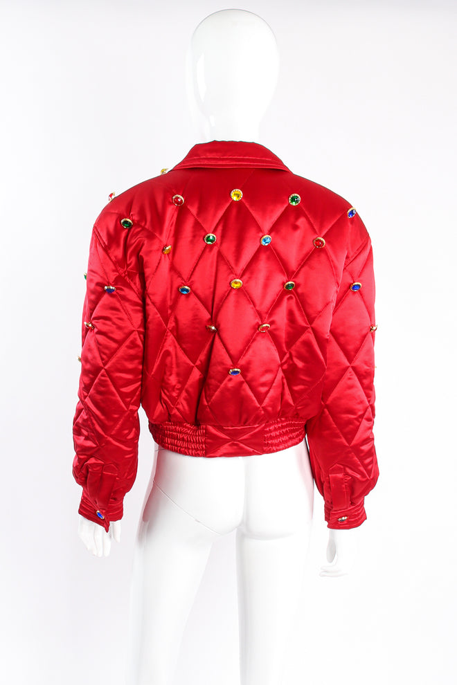Vintage Escada Rainbow Jewel Quilted Satin Bomber on Mannequin back at Recess Los Angeles