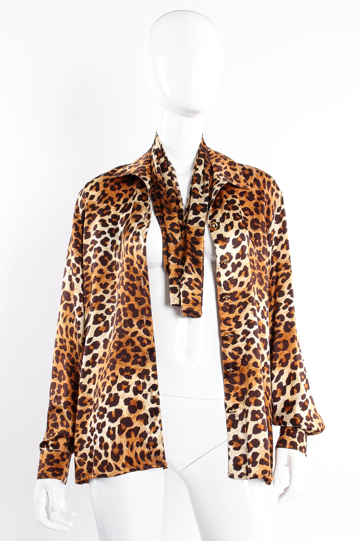 Vintage Escada Leopard Print Shirt & Scarf on Mannequin open at Recess Los Angeles
