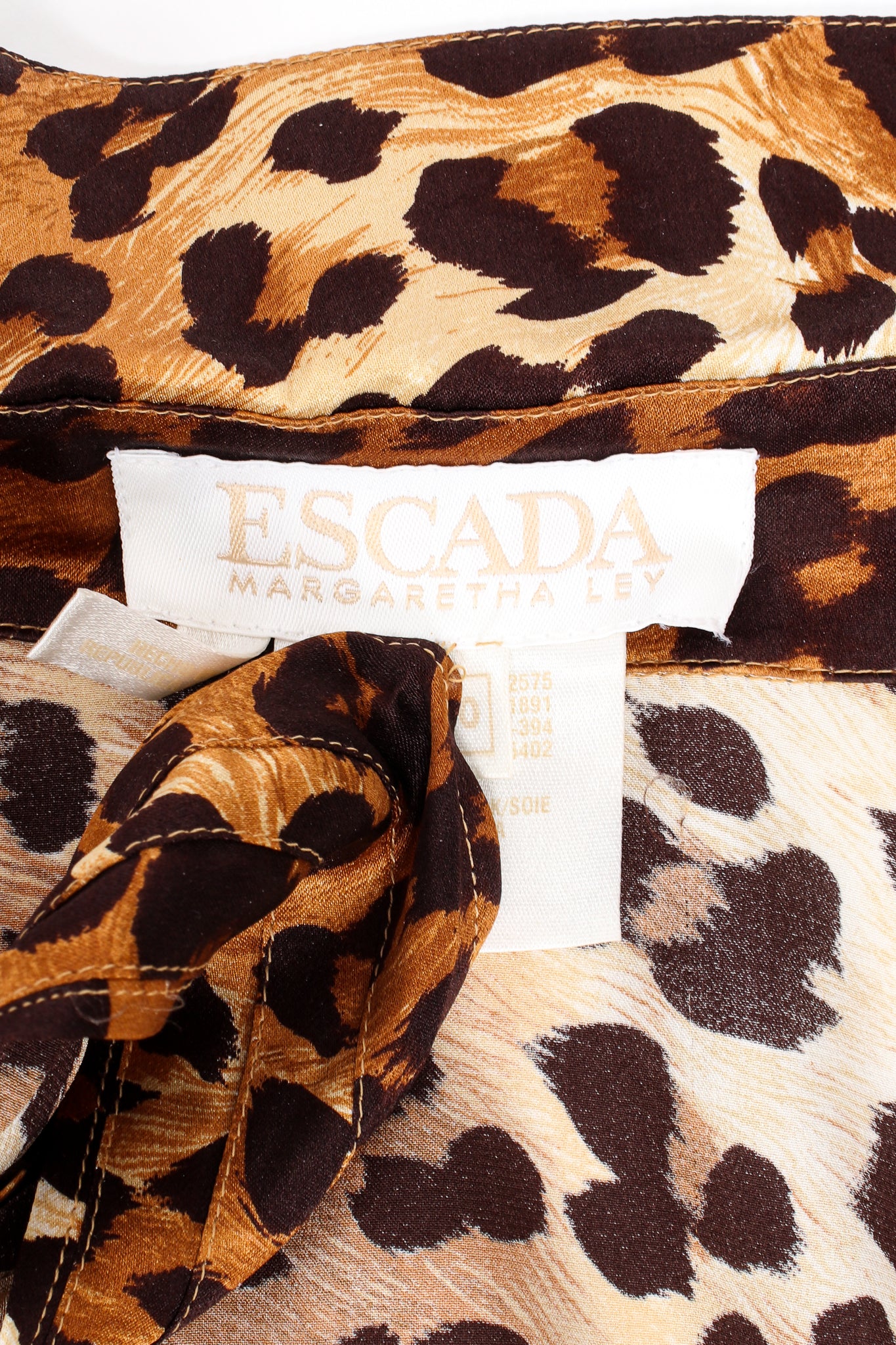 Vintage Escada Leopard Print Shirt & Scarf label at Recess Los Angeles