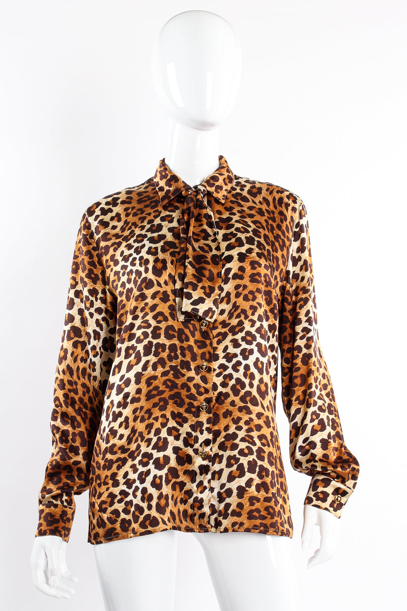 Vintage Escada Leopard Print Shirt & Scarf on Mannequin front at Recess Los Angeles
