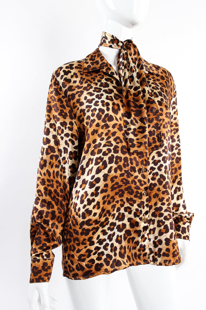 Vintage Escada Leopard Print Shirt & Scarf on Mannequin angle at Recess Los Angeles