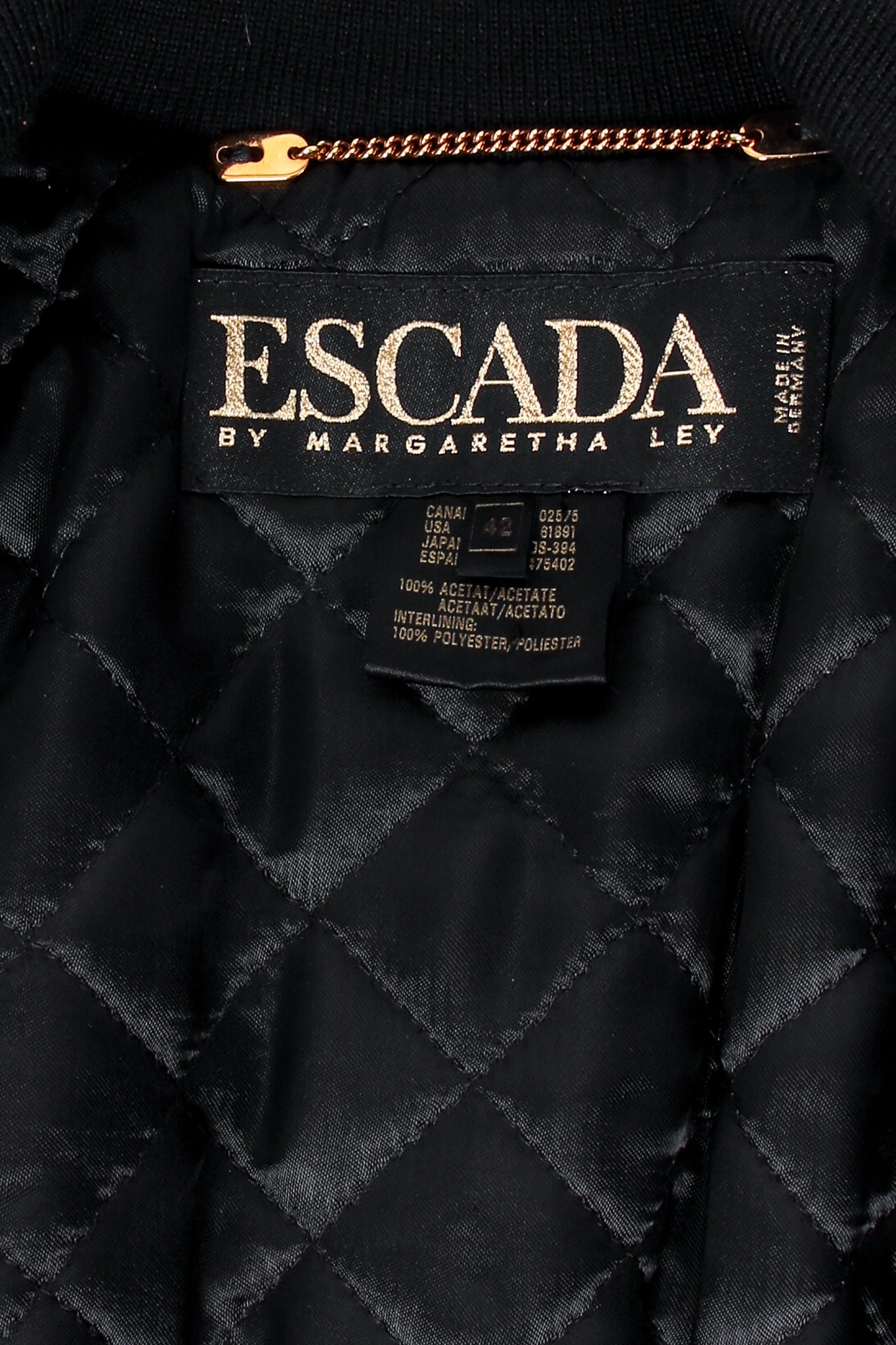 Vintage Escada Satin Colorblock Quilted Bomber Jacket label at Recess Los Angeles