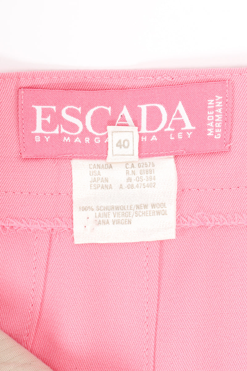 Vintage Escada Pink Cuffed Pleat Pant label at Recess Los Angeles