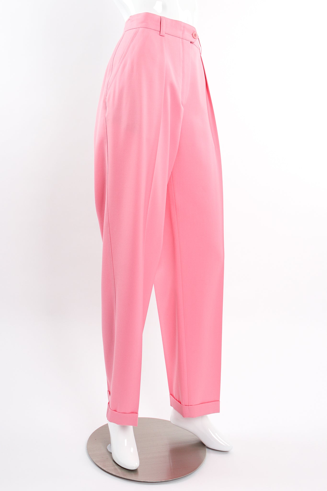 Vintage Escada Pink Cuffed Pleat Pant on Mannequin angle at Recess Los Angeles