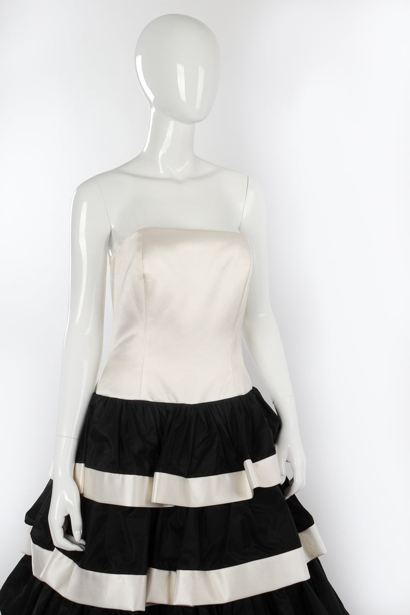 Vintage Escada Strapless Tiered Corset Ball Gown on Mannequin front crop at Recess Los Angeles