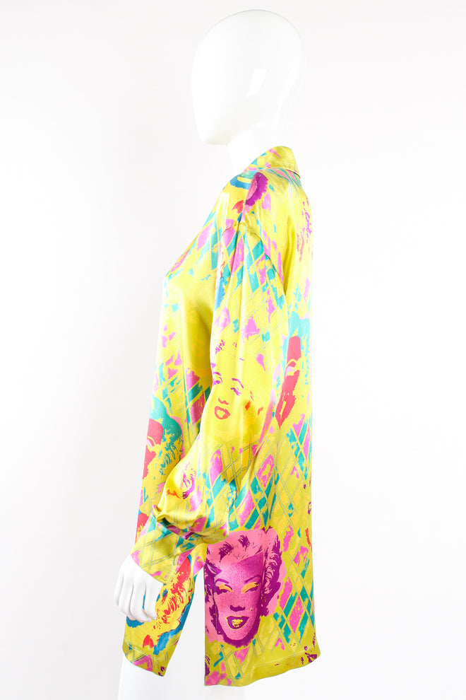 Vintage Escada Marilyn Monroe Silk Pop Art Shirt on Mannequin side at Recess Los Angeles
