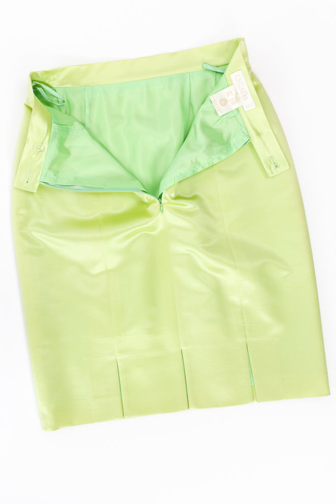 Vintage Escada Satin Double Breasted Skirt Suit skirt flat vents at Recess LA