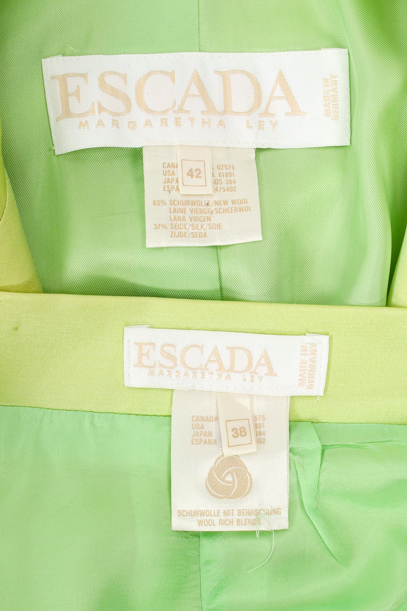 Vintage Escada Satin Double Breasted Skirt Suit labels at Recess LA