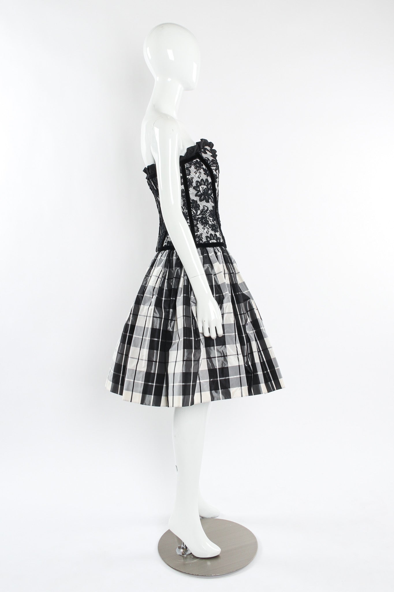 Vintage Escada Lace Checkered Silk Taffeta Dress mannequin side @ Recess LA