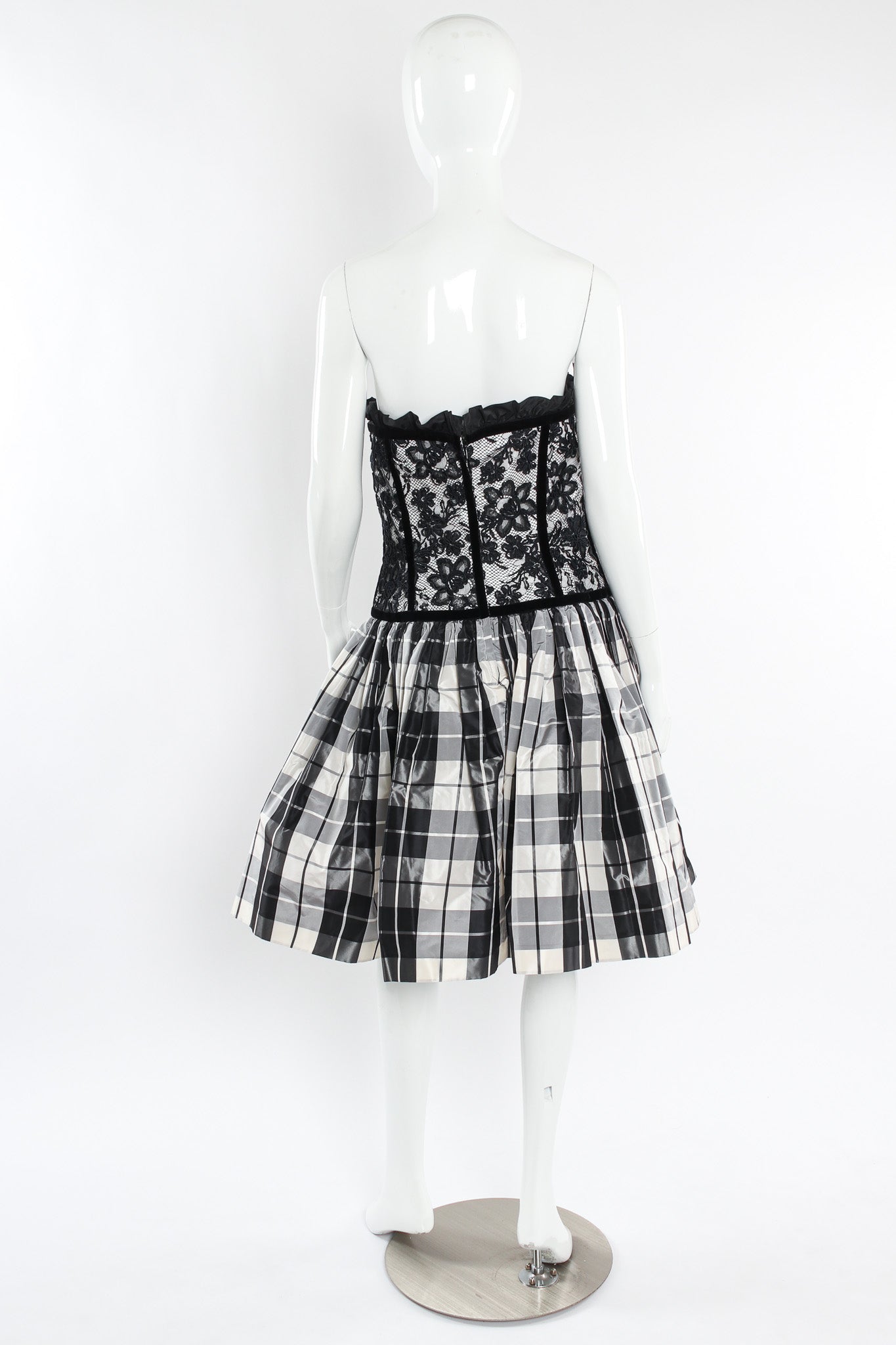 Vintage Escada Lace Checkered Silk Taffeta Dress mannequin back @ Recess LA