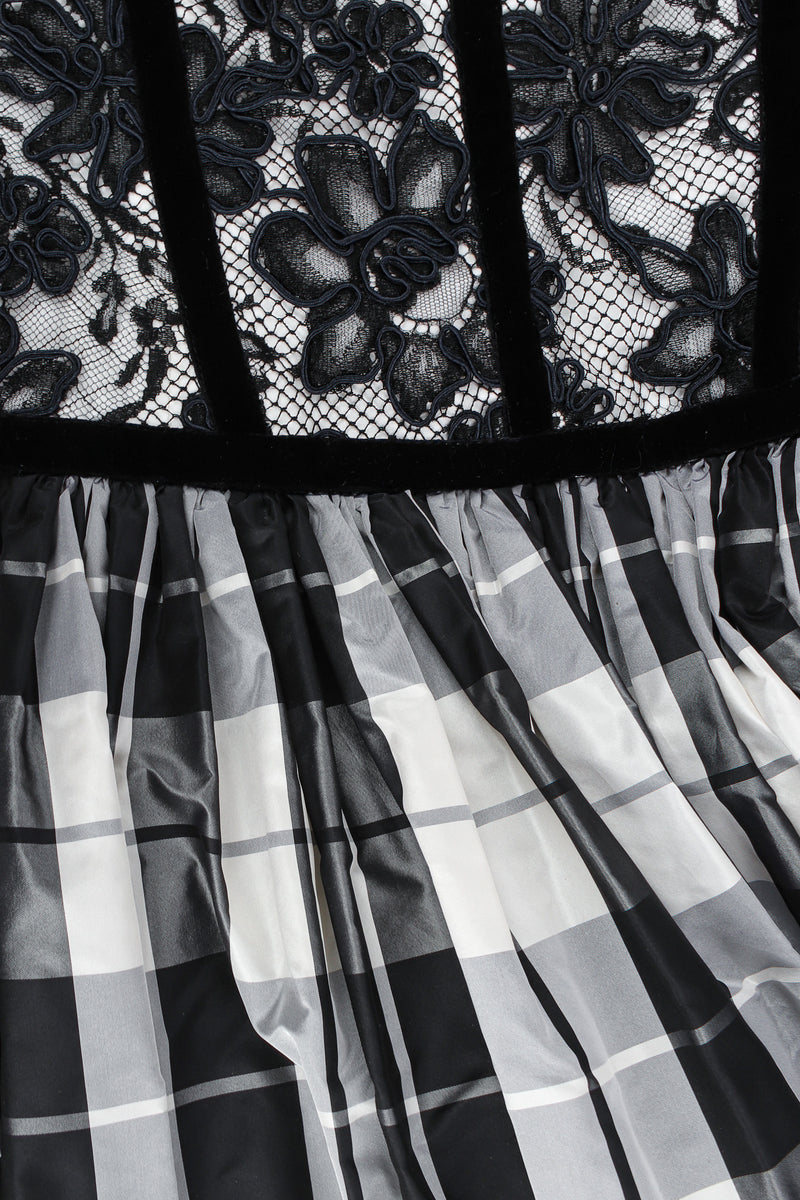 Vintage Escada Lace Checkered Silk Taffeta Dress lace/plaid checker print  @ Recess LA