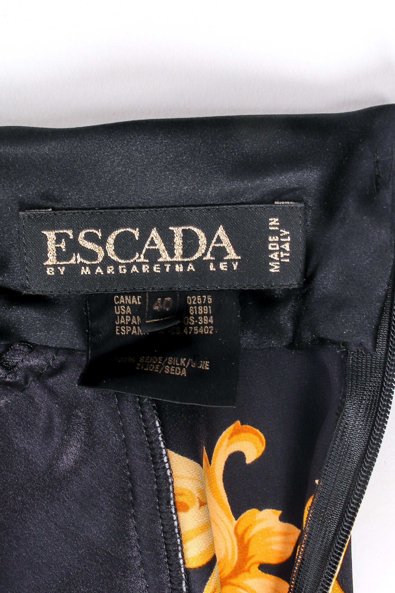 Vintage Escada Baroque Lion Cheetah Print Mock Neck Blouse label at Recess Los Angeles