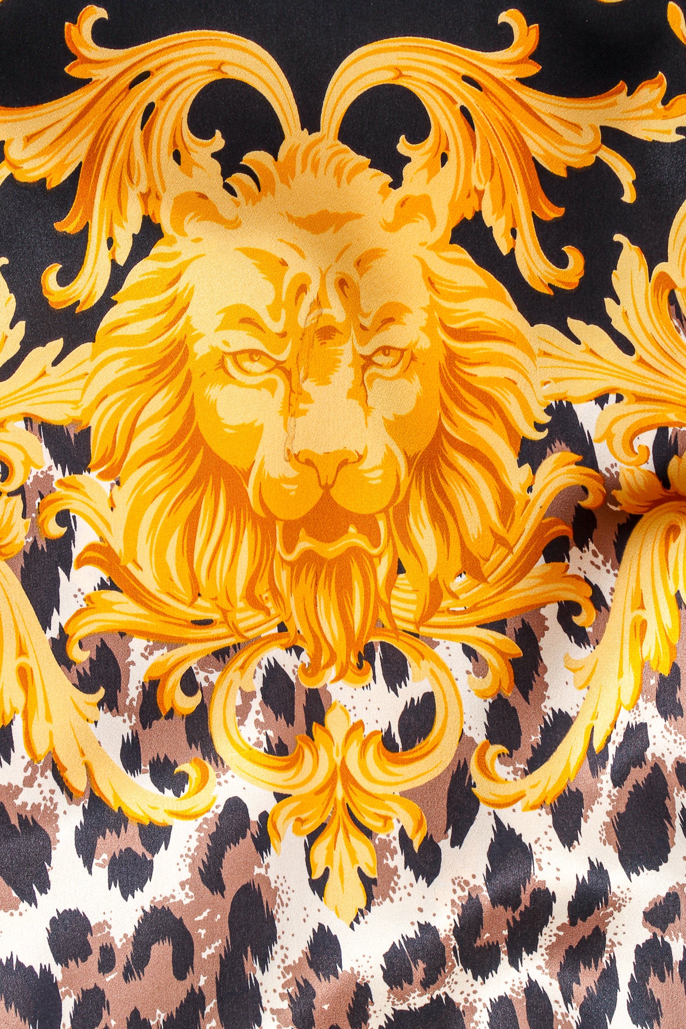 Vintage Escada Baroque Lion Cheetah Print Mock Neck Blouse print at Recess Los Angeles