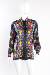 Vintage Escada Baroque Jovial Clown Print Shirt on Mannequin front at Recess Los Angeles