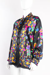 Vintage Escada Baroque Jovial Clown Print Shirt on Mannequin angle at Recess Los Angeles