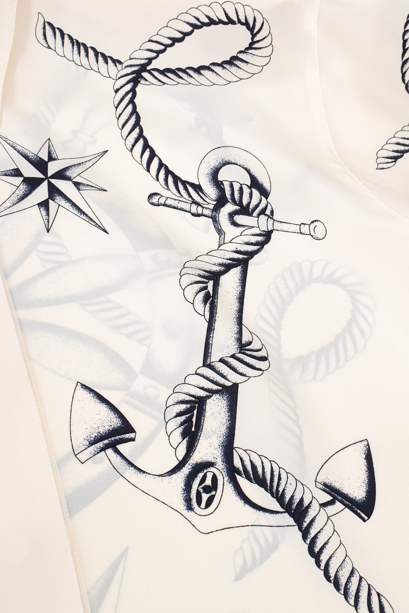 Vintage Escada Compass Star Nautical Satin Shirt print detail at Recess Los Angeles