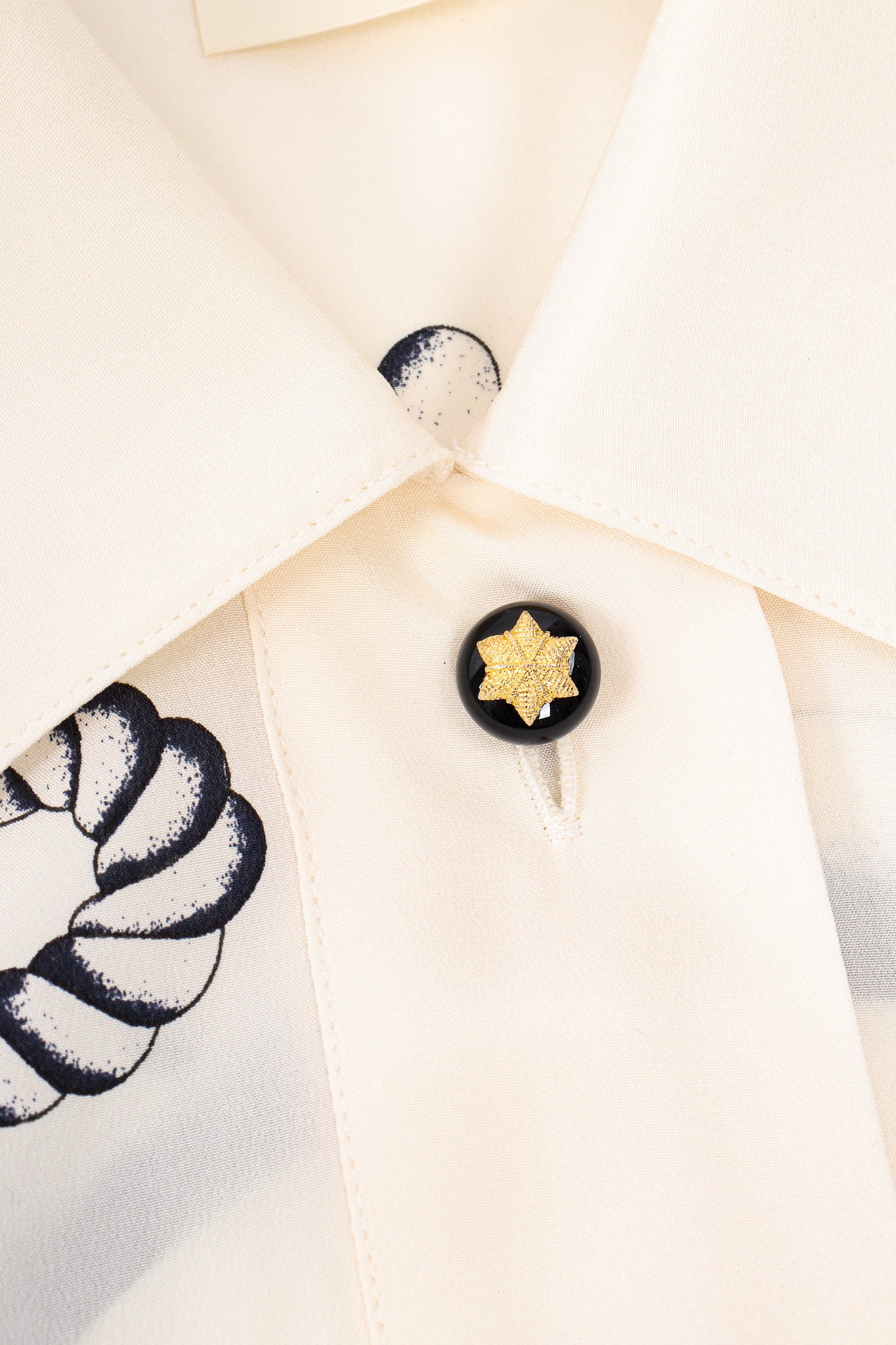 Vintage Escada Compass Star Nautical Satin Shirt collar detail at Recess Los Angeles