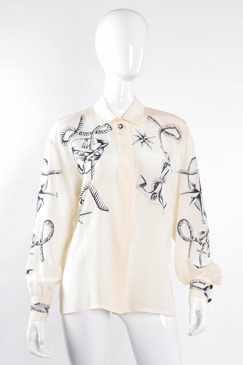 Vintage Escada Compass Star Nautical Satin Shirt on Mannequin front at Recess Los Angeles