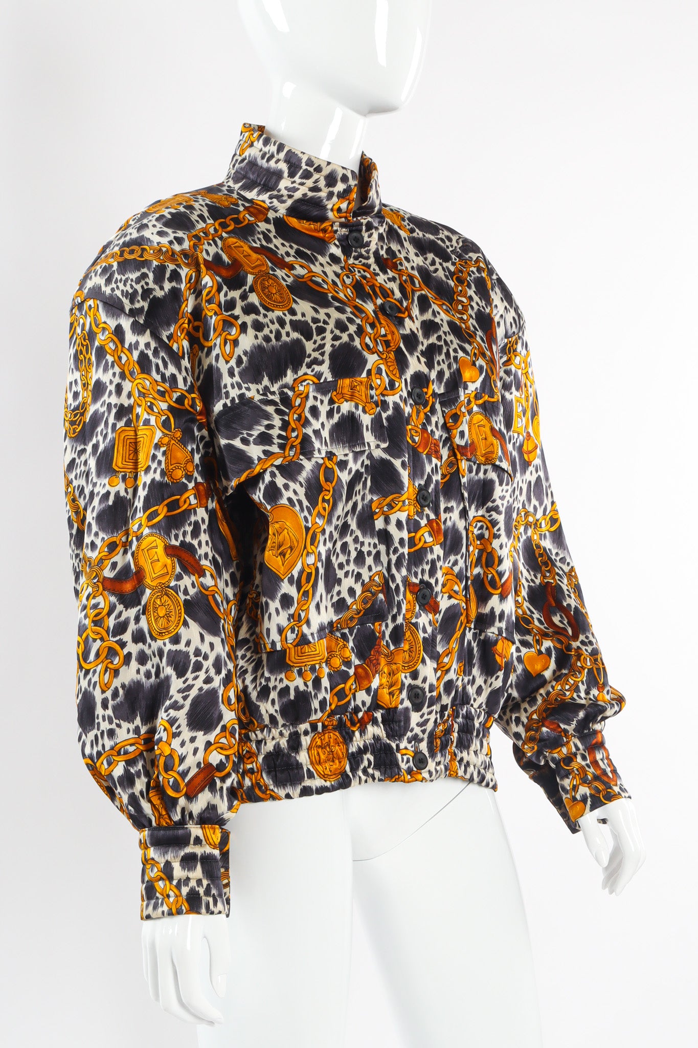 Bold dalmation and gold chain jacket by Margaretha Ley for Escada Side View Buttoned-up @recessla