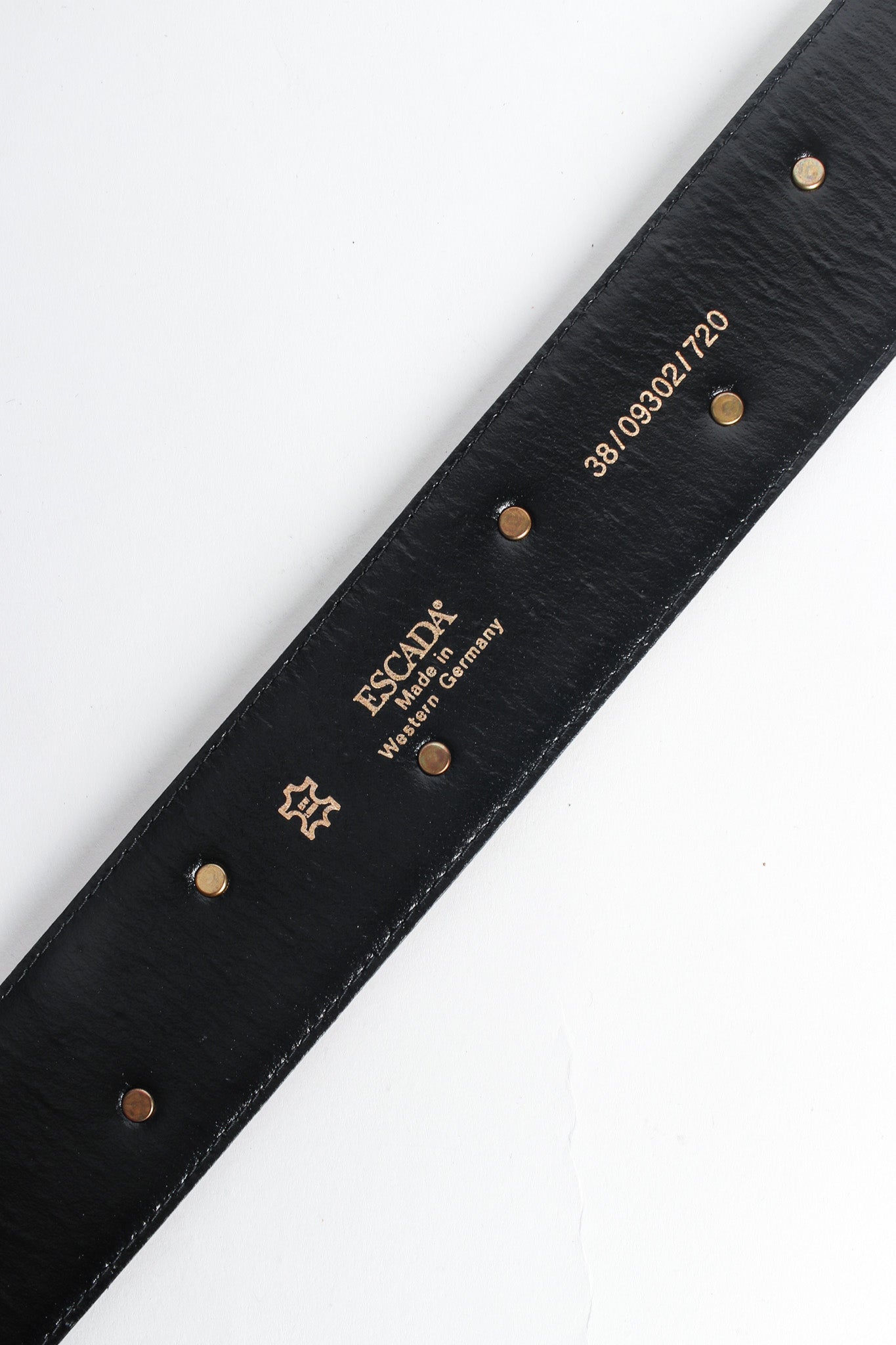 Wide cinnamon brown leather belt with gold sunshine studs by Escada label @recessla