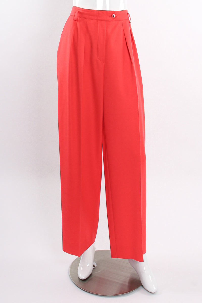 Vintage Escada Sunset Red Coral Double Pleated Pant on Mannequin front at Recess LA