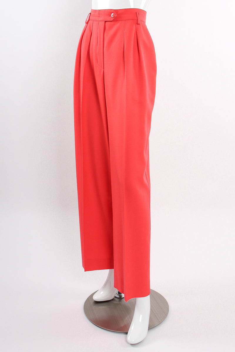 Vintage Escada Sunset Red Coral Double Pleated Pant on Mannequin front angle at Recess LA