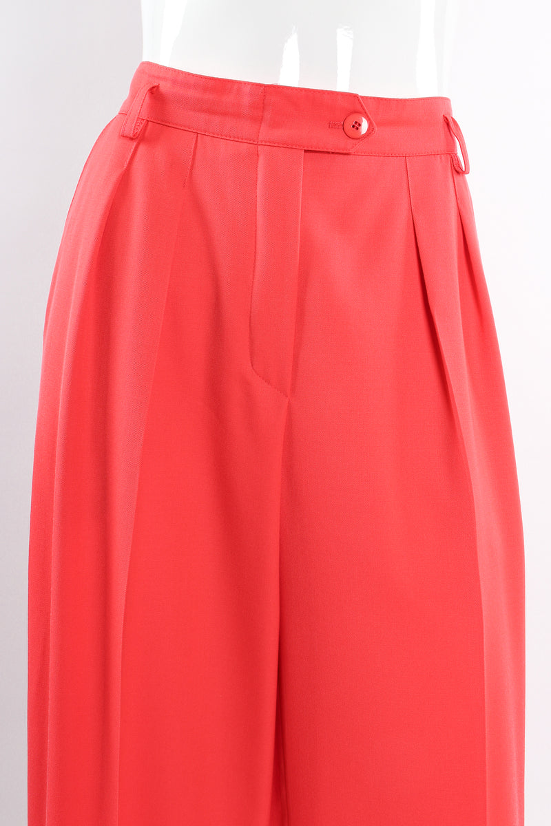 Vintage Escada Sunset Red Coral Double Pleated Pant on Mannequin waist at Recess LA